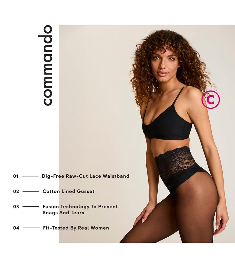 commando Sexy Sheer Tights | Luxury Sheer Hosiery with Dig-Free Lace Waistband | Fusion Tech Prevents Snags and Runs | Black, Small - Image 3